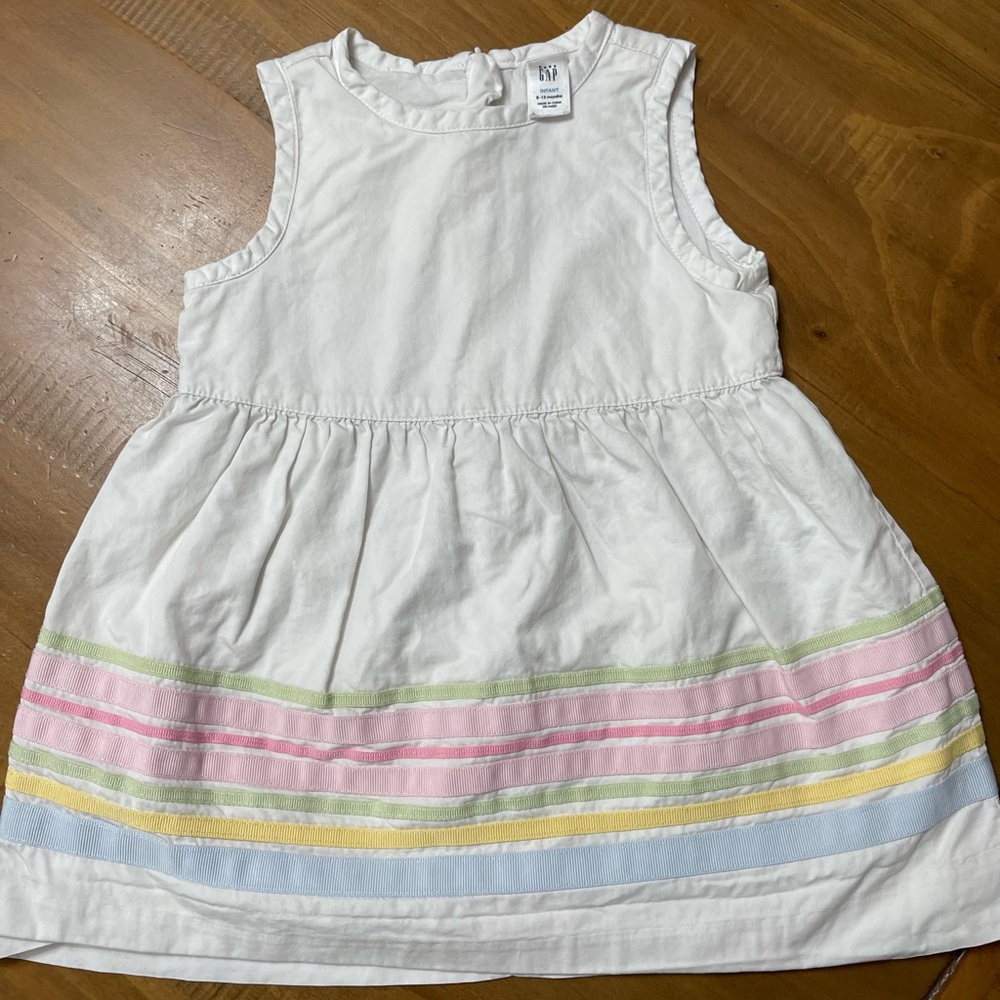 GAP Baby pastel ribbon stripe sleeveless dress white size 6-12 months